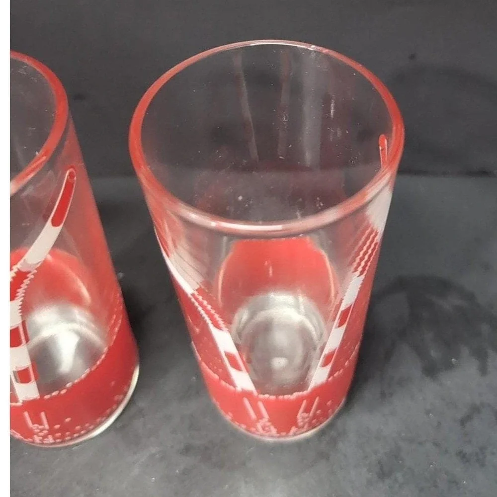 Retro Diner‎ Drinking Glasses, Set of 2, Red Straws Design, Vintage Tumblers